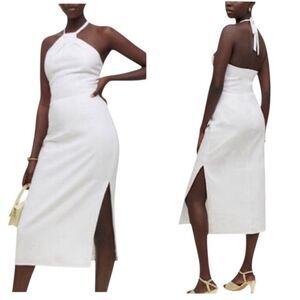 Reformation Santino Linen Halter Midi Dress White NWT $248